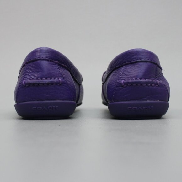 Coach Ladies 5 Penny Loafers Purple Pebbled Leather Classic Moc-toe Shoes Flats - Picture 3 of 12